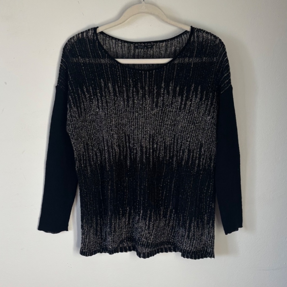 Eileen Fisher Washable Wool Linen Blurred Stripes Sweater